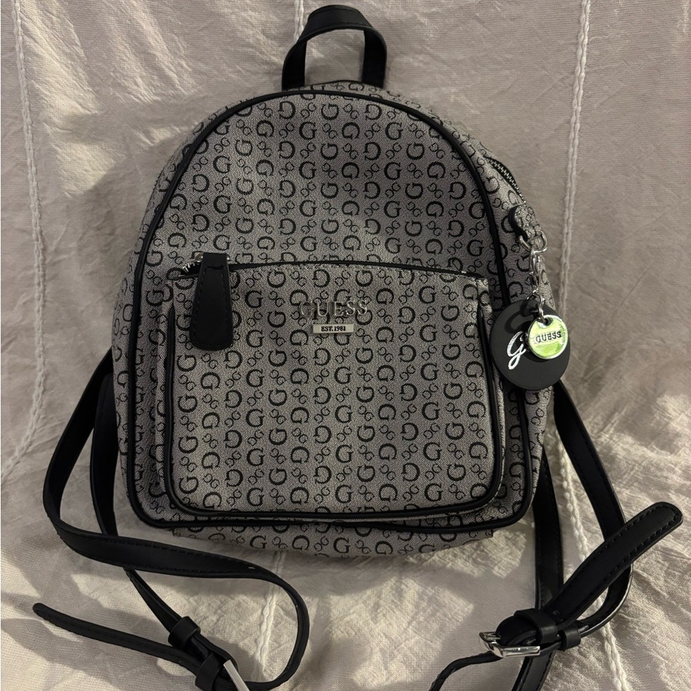 Guess Monogrammed Gray and Black Backpack